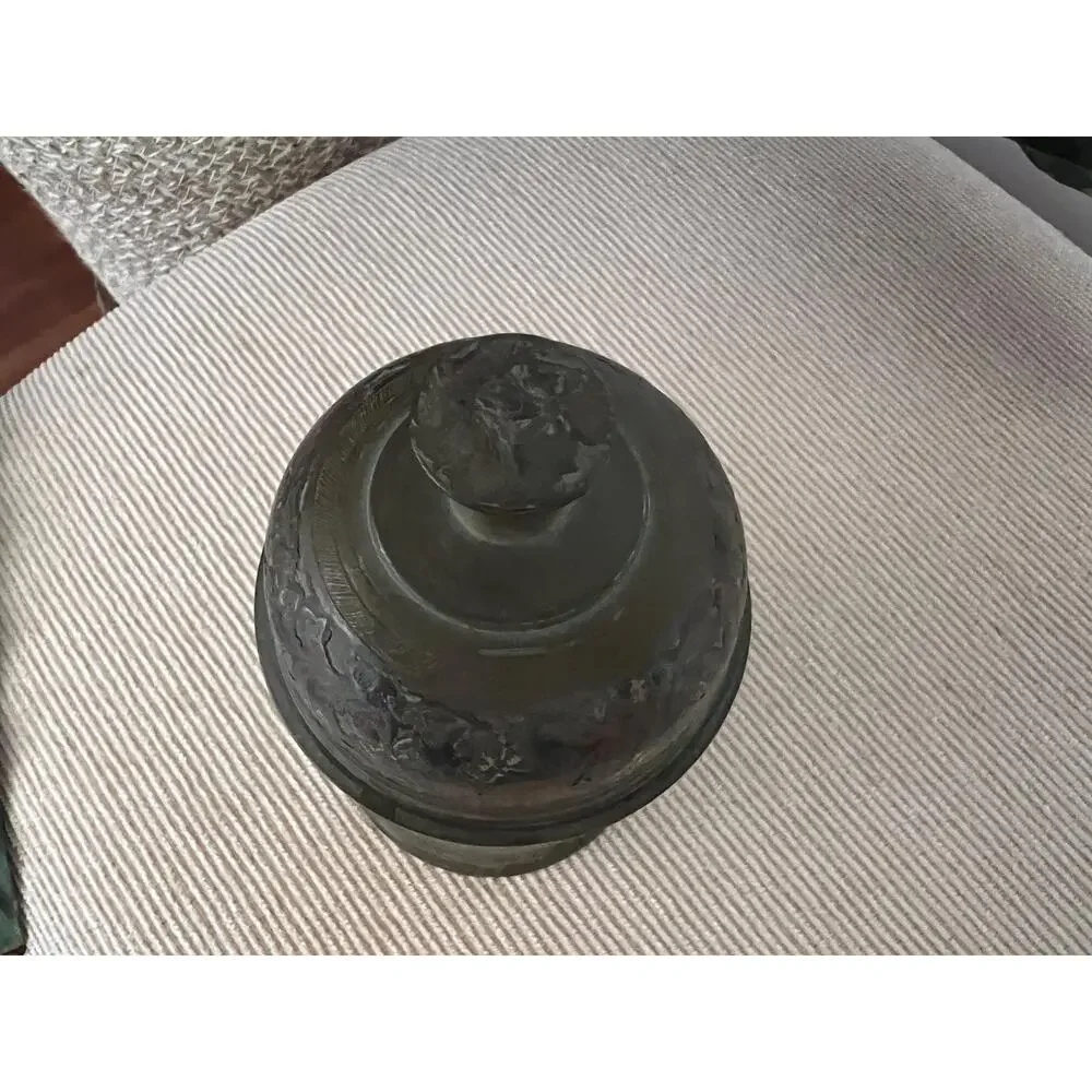 Vintage Brass Lidded Canister Hand Etched Bell Top Jar Bohemian Trinket Box